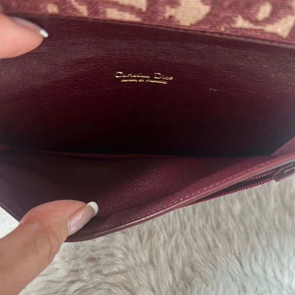 Dior Burgundy Wallet with Iconic Monogram Design